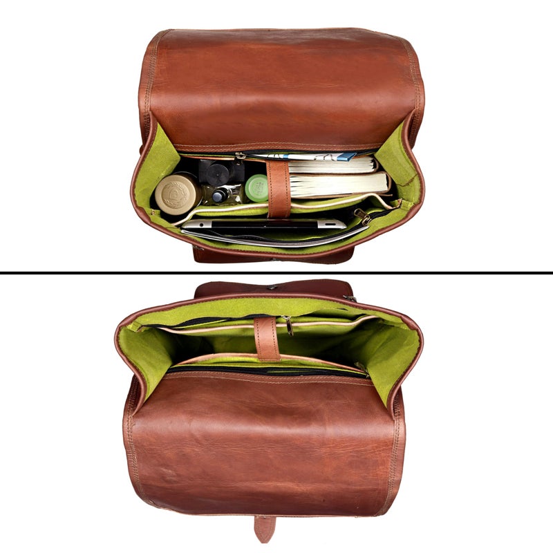 cuero Vintage Full Grain Leather Laptop Backpack, Handmade Rucksack, Premium Quality & Classic Charm, leather backpack for men and women - For Hiking, Vacation, School, Colleges, Office - Image 5